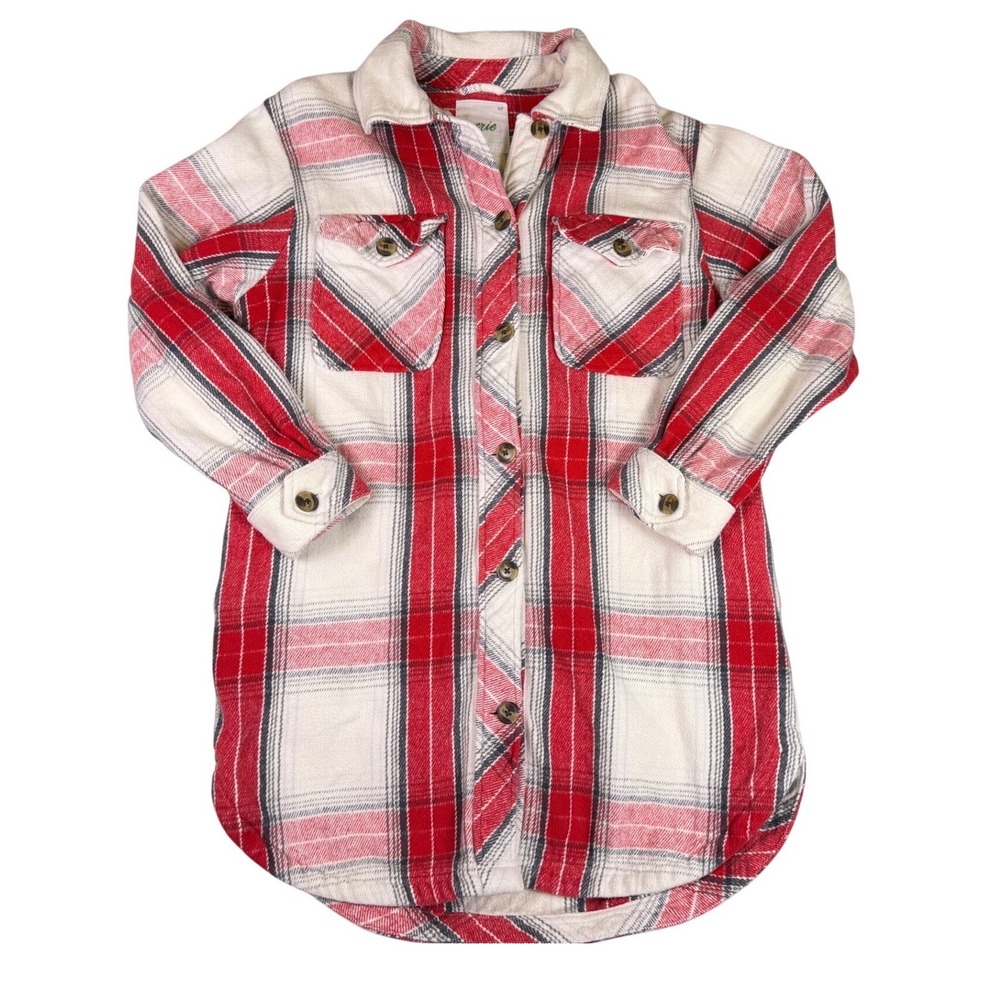 Aerie Oversized Plaid Long Shacket Cotton Lumberjack Shirt Jacket Red White Sz S - Picture 2 of 8